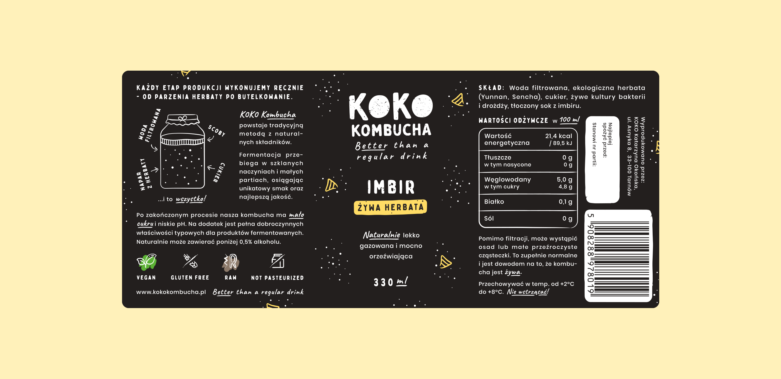 KOKO Kombucha - Etykieta Imbir