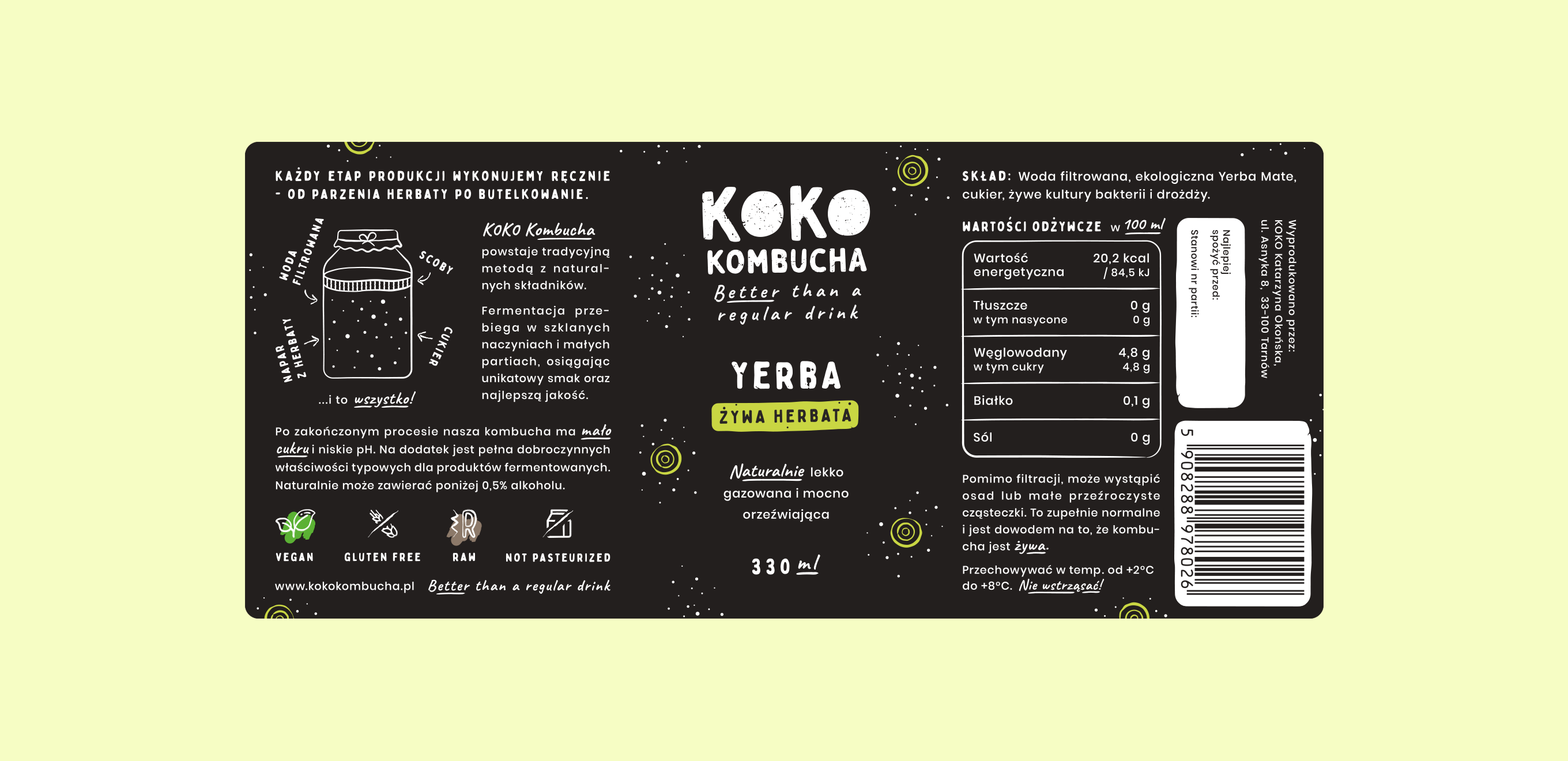 KOKO Kombucha - Etykieta Yerba